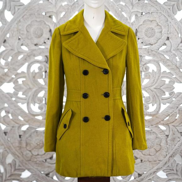 Burberry Blue Label Chartreuse Wool Cashmere Coat Women’s 38 Made in Japan - Picture 1 of 8